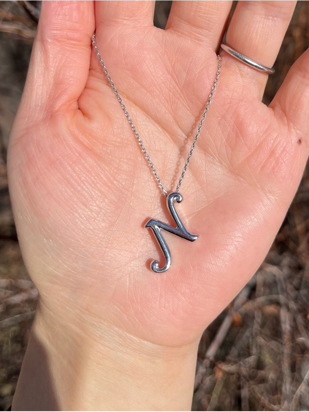 Sterling Silver Letter N Pendant Necklace - Silver